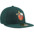 Fort Wayne TinCaps green fitted hat featuring an embroidered orange mascot logo on the front.