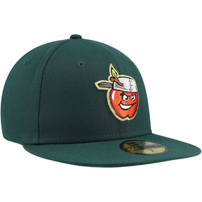 Fort Wayne TinCaps green fitted hat featuring an embroidered orange mascot logo on the front.