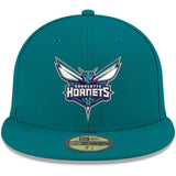 Teal Charlotte Hornets 59FIFTY fitted hat featuring the team logo on the front, perfect for fans and collectors.