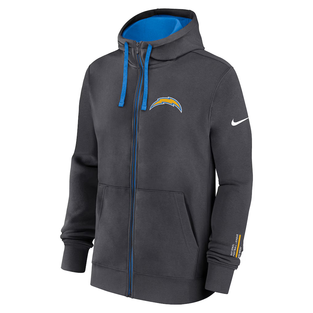 Los Angeles Chargers Nike Anthracite Primetime Club Full-Zip Hoodie