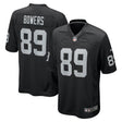 Las Vegas Raiders Brock Bowers black Nike player game jersey featuring his name and number 89 on the back.