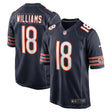 Chicago Bears Caleb Williams navy player game jersey featuring the name "WILLIAMS" and number "18" on the back.