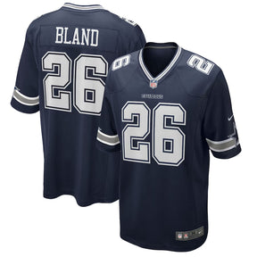 Dallas Cowboys DaRon Bland #26 Nike navy game jersey featuring player name and number on the back. Ideal for fans.