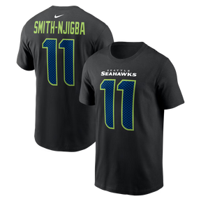 Black Seattle Seahawks T-shirt featuring Jaxon Smith-Njigba's name and number 11 on the back, with team logo on the front.