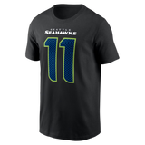 Black Seattle Seahawks T-shirt featuring Jaxon Smith-Njigba's name and number 11 in vibrant team colors.