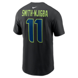 Black Seattle Seahawks T-shirt featuring Jaxon Smith-Njigba's name and number 11 on the back. Ideal for fans.