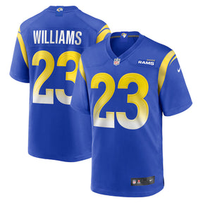 Los Angeles Rams Kyren Williams royal blue Nike Game Player Jersey featuring player name and number 23.