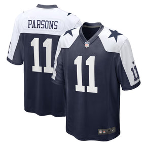 Dallas Cowboys Micah Parsons navy alternate Nike Game jersey featuring player name and number 11 on the back.