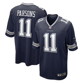 Dallas Cowboys Micah Parsons #11 Nike navy game jersey featuring team colors and player name on the back.