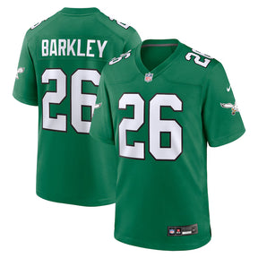 Philadelphia Eagles Saquon Barkley Kelly Green alternate game jersey featuring player number 26 and team logo.