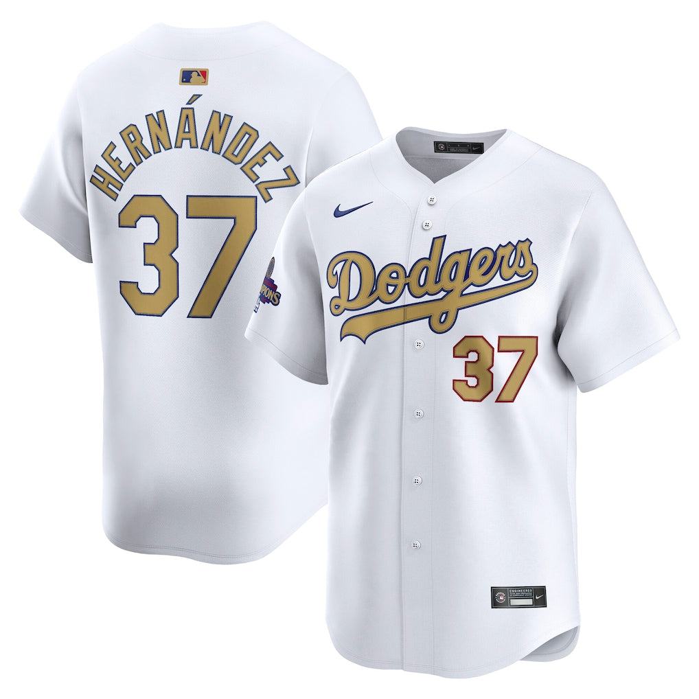 Los Angeles Dodgers Teoscar Hernandez Nike White 2025 Gold Collection Limited Jersey