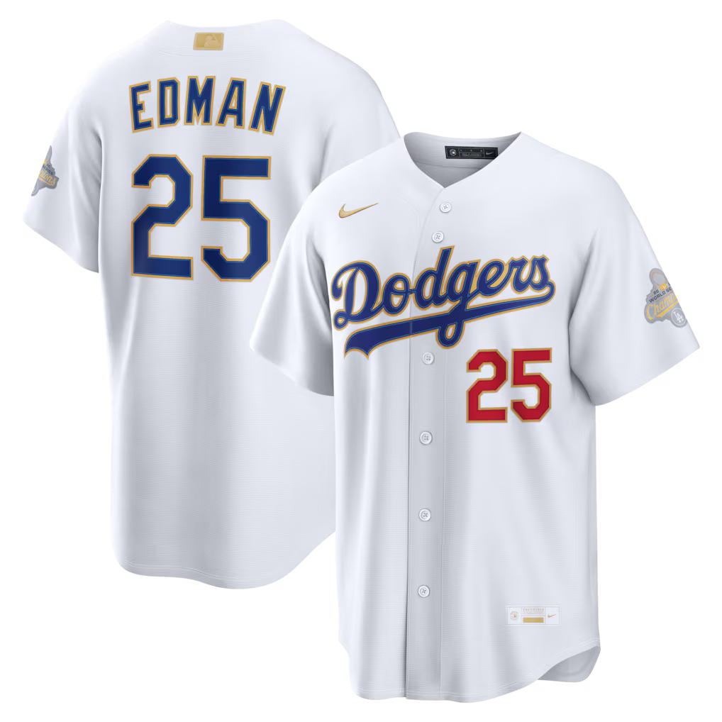 Los Angeles Dodgers Tommy Edman 2026 Gold Collection White Stadium Jersey