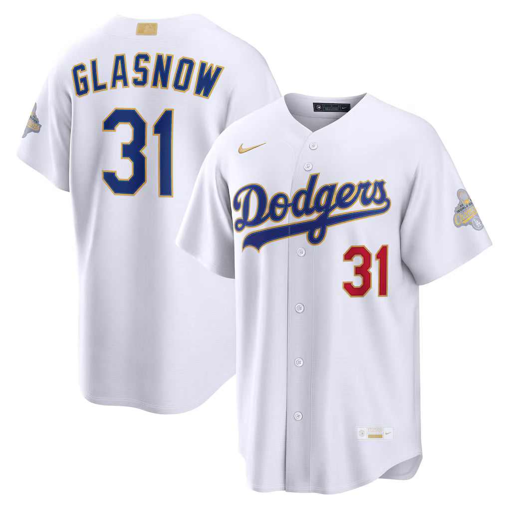 Los Angeles Dodgers Tyler Glasnow 2026 Gold Collection White Stadium Jersey