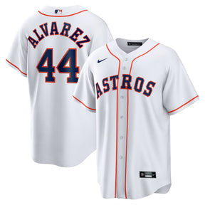 Houston Astros Yordan Álvarez white Nike home replica jersey featuring player name and number 44 on the back.