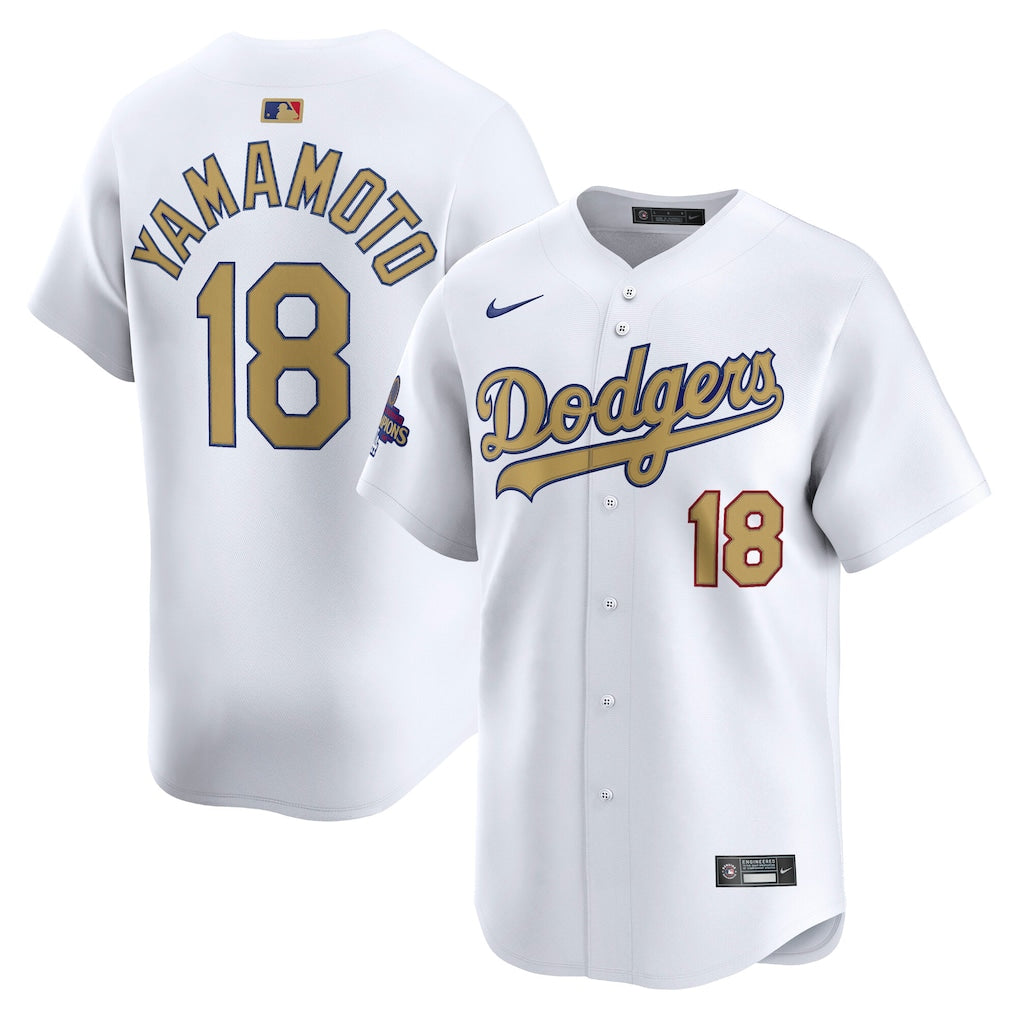 Los Angeles Dodgers Yoshinobu Yamamoto White 2025 Gold Collection Limited Jersey