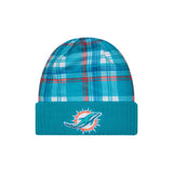 Miami Dolphins 2024 Sideline Statement Plaid Cuffed Knit Beanie – Aqua - New Era - 
