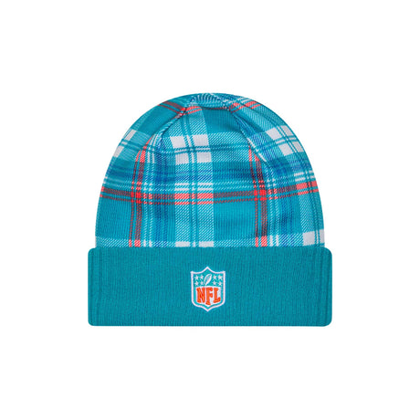 Miami Dolphins 2024 Sideline Statement Plaid Cuffed Knit Beanie – Aqua - New Era - 