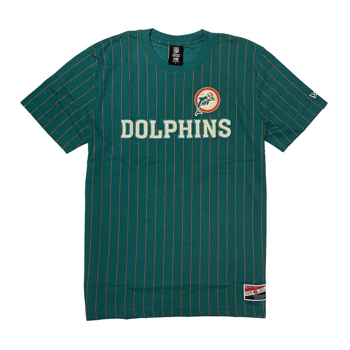 Miami Dolphins Aqua & Orange Pinstripe New Era Throwback T-Shirt - New Era - 
