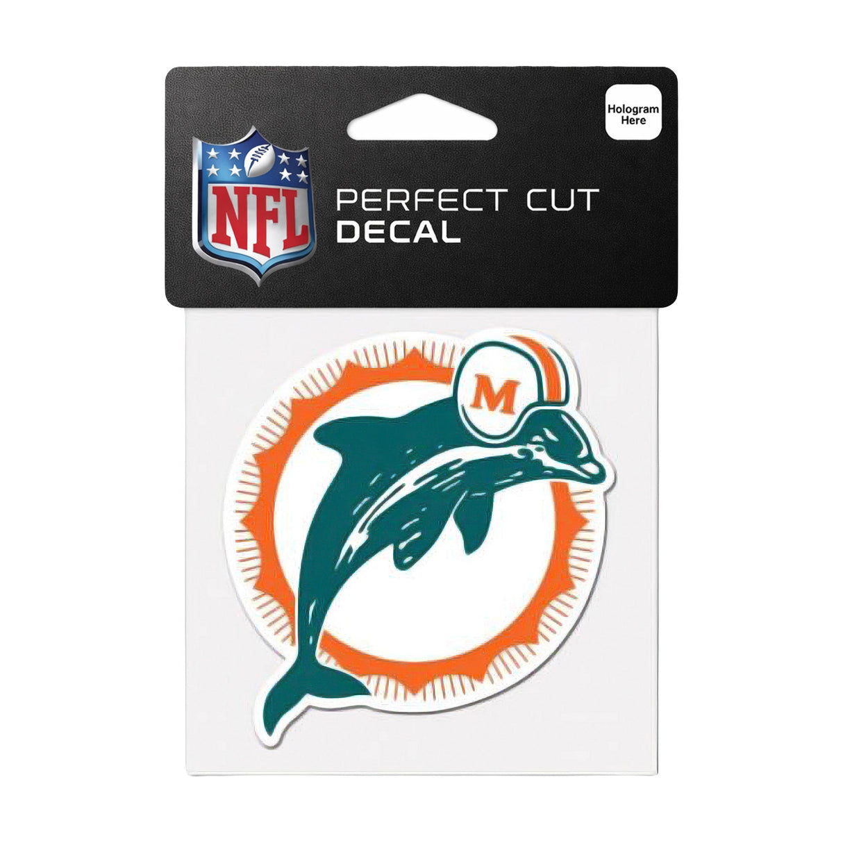 Miami Dolphins Throwback Retro Dolphin Helmet Logo 4x4 Perfect Cut Decal - Wincraft - 3210113