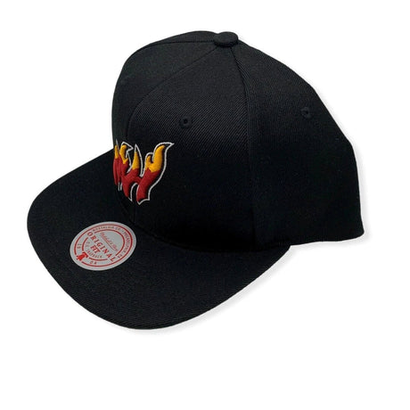 Miami Heat Black Flame Logo Snapback Hat - Mitchell & Ness - 