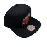 Miami Heat Black Flame Logo Snapback Hat - Mitchell & Ness - 