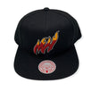 Miami Heat Black Flame Logo Snapback Hat - Mitchell & Ness - 