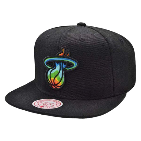 Miami Heat Black Thermal Flame Logo Snapback Hat - Mitchell & Ness - 