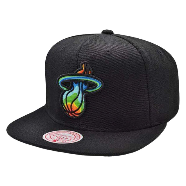 Miami Heat Black Thermal Flame Logo Snapback Hat - Mitchell & Ness - 