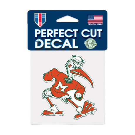 Miami Hurricanes Retro Sebastian Mascot Logo 4x4 Perfect Cut Decal - Wincraft - 3210635