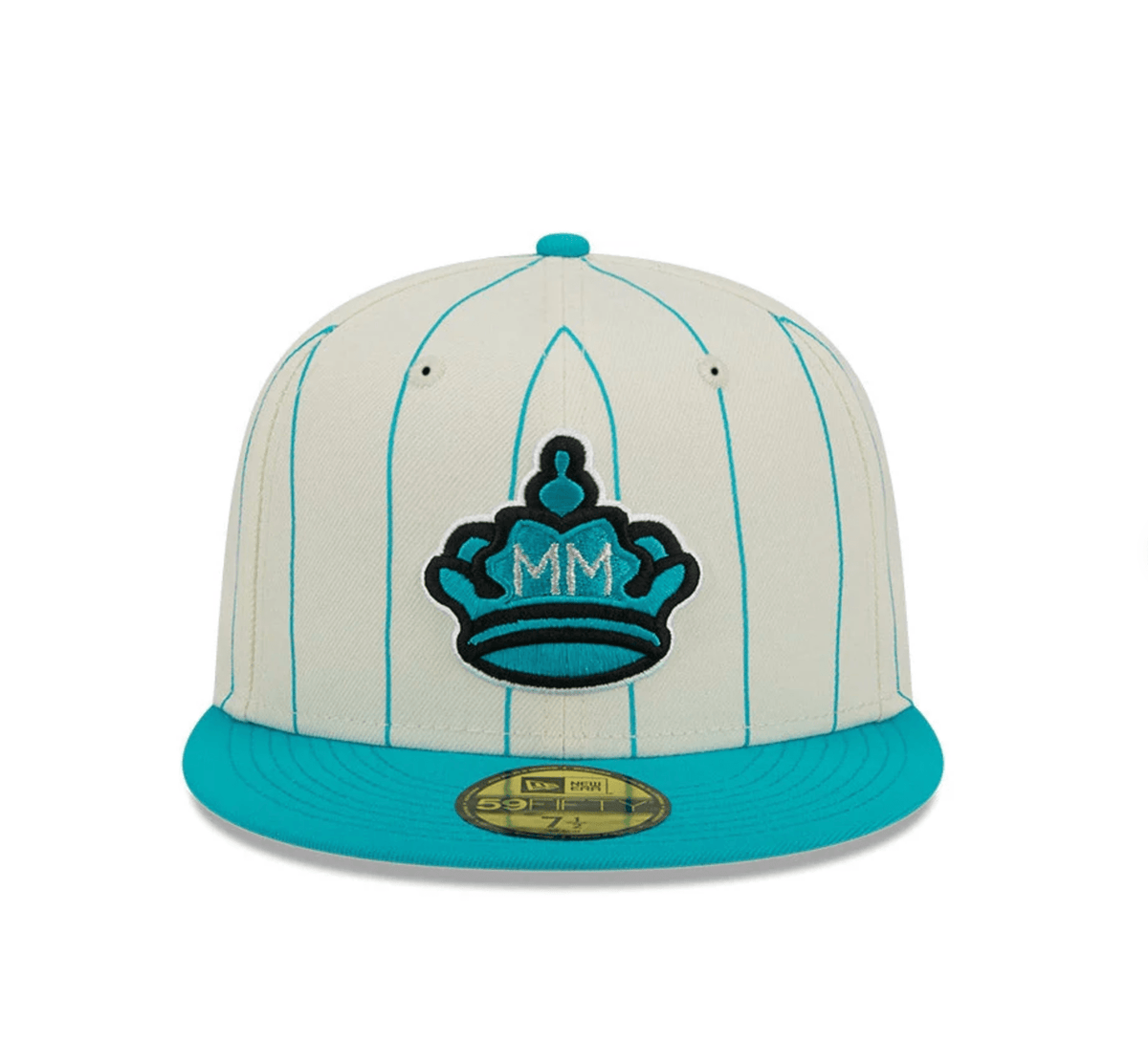 Miami Marlins Cream & Teal Pinstripe 59FIFTY Fitted Hat - New Era - 23710141601