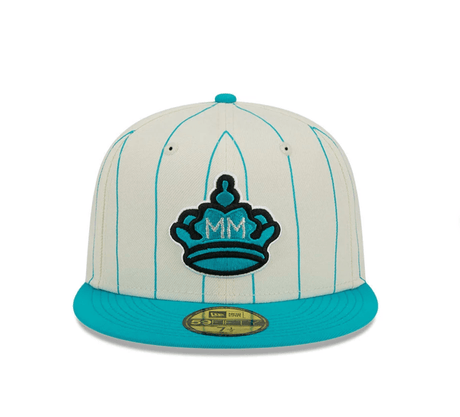 Miami Marlins Cream & Teal Pinstripe 59FIFTY Fitted Hat - New Era - 23710141601