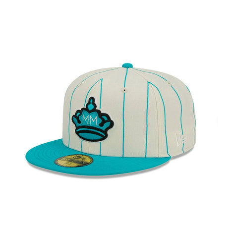 Miami Marlins Cream & Teal Pinstripe 59FIFTY Fitted Hat - New Era - 23710141601