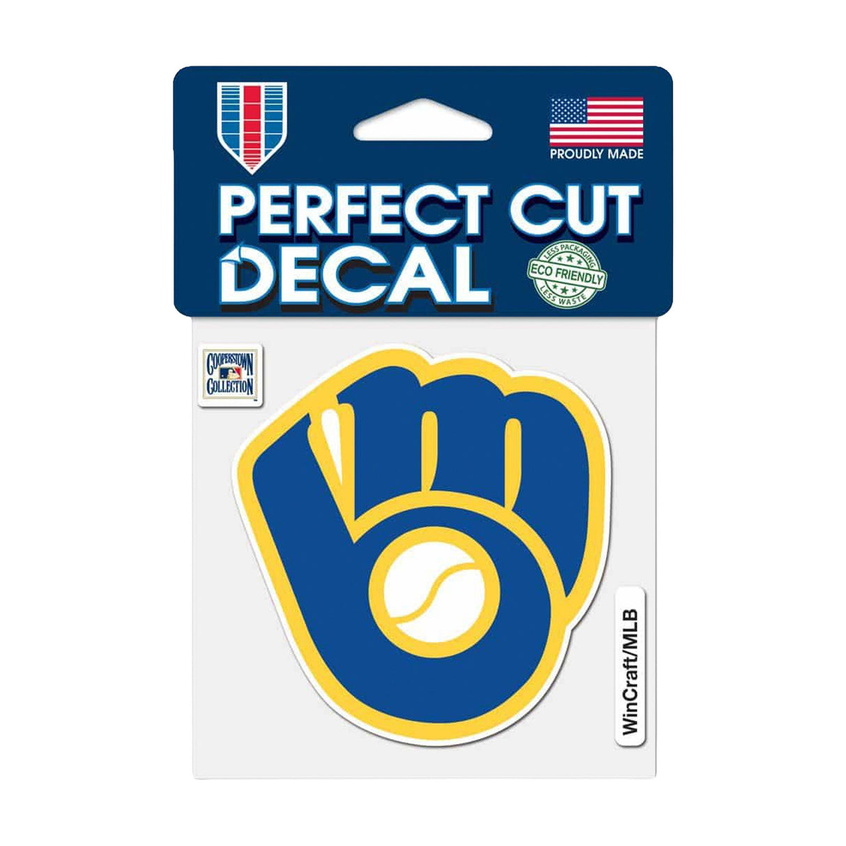 Milwaukee Brewers Cooperstown Collection Retro Glove Logo Blue Yellow WinCraft Perfect Cut Decal - Wincraft - 3210406