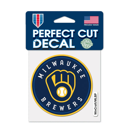 Milwaukee Brewers Glove Logo 4x4 Perfect Cut Decal - Wincraft - 3233406