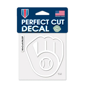 Milwaukee Brewers Glove Logo White 4x4 Perfect Cut Decal - Wincraft - 3215406