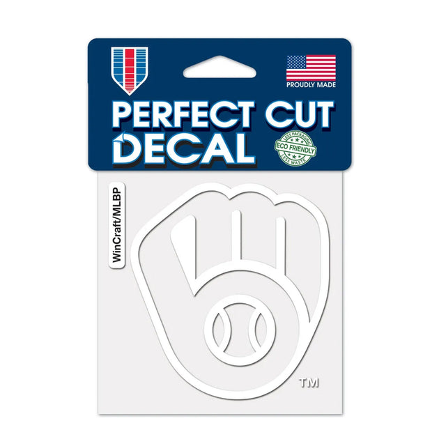 Milwaukee Brewers Glove Logo White 4x4 Perfect Cut Decal - Wincraft - 3215406