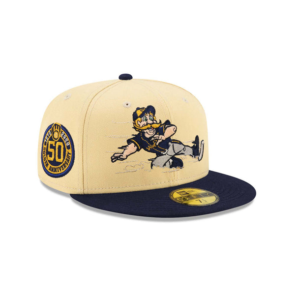 【レア】59FIFTY ミルウォーキー・ブレーブス　バッチ付き Milwaukee Brewers Mascot 50th Anniversary Patch 59FIFTY Fitted - Beige \u0026  Navy - 6 3⁄4
