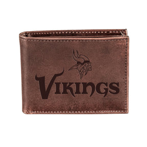 Minnesota Vikings, Bi - Fold Wallet, Brown, CH, 100% Genuine Leather - EG Collective - 808412080050