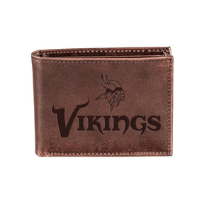 Minnesota Vikings, Bi-Fold Wallet, Brown, CH, 100% Genuine Leather - EG Collective - 808412080050