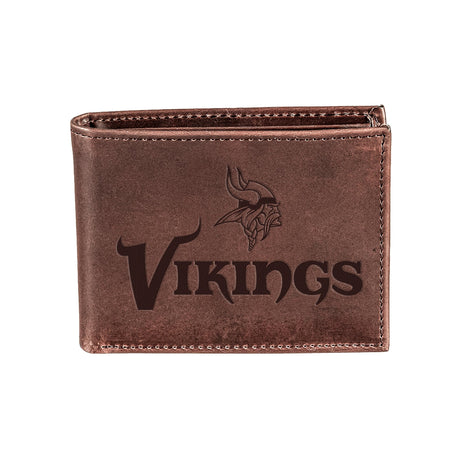 Minnesota Vikings, Bi-Fold Wallet, Brown, CH, 100% Genuine Leather - EG Collective - 808412080050