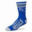 Angled view of black Pittsburgh Pirates crew sock showcasing four-striped cuff and team graphics on a white background