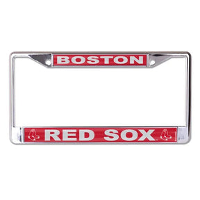 Front view of MLB Angels license plate frame showcasing red Angels and Baseball graphics on a white background