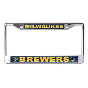 Front view of a Los Angeles Dodgers license plate frame with blue team branding on a white background