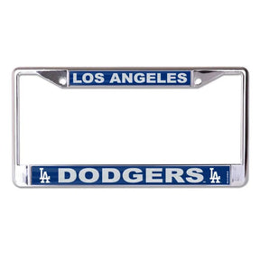 Front view of MLB license plate frame showcasing New York Mets graphics and silver finish with a white background