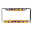 Front view of an NBA license plate frame showcasing Los Angeles Lakers graphics with a white background