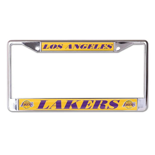 Front view of an NBA license plate frame showcasing Los Angeles Lakers graphics with a white background