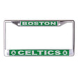 Front view of NBA license plate frame showcasing Boston Celtics team graphics with a white background