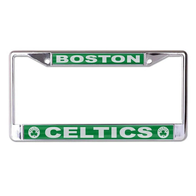 Front view of NBA license plate frame showcasing Boston Celtics team graphics with a white background