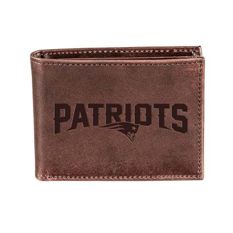 New England Patriots, Bi - Fold Wallet, Brown, CH, 100% Genuine Leather - EG Collective - 808412080067