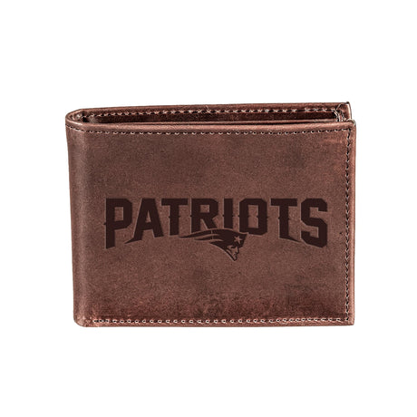New England Patriots, Bi-Fold Wallet, Brown, CH, 100% Genuine Leather - EG Collective - 808412080067